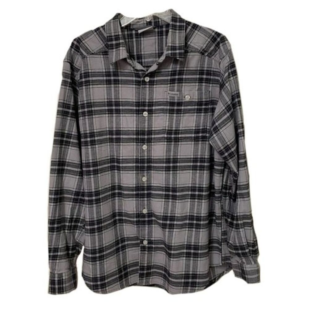 Columbia Mens Gray Plaid Flannel Shirt Size Large L Cotton Outdoors Hiking Work